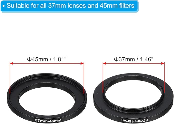 PATIKIL 37mm-46mm Metal Step Up Ring with Cleaning Cloth, 2 Pack Camera Lens Filter Adapter Ring Aluminum Filter Adapter Ring for Camera Lenses Hood, Black
