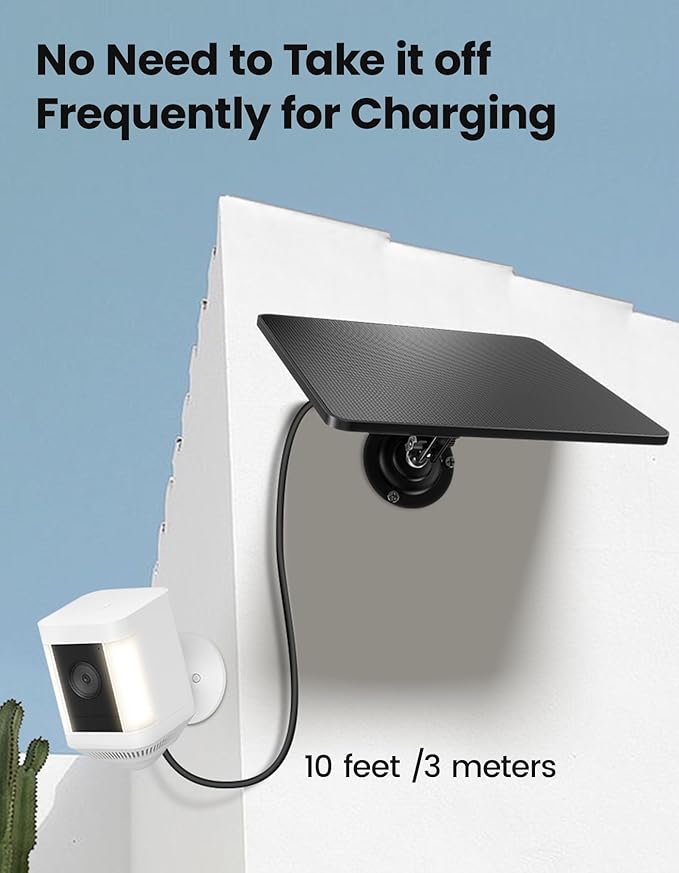 KJK 6W Solar Panels for Security Camera, Solar Battery Charger with Micro USB & USB-C Port for DC 5V Outdoor Rechargeable for Ring Camera, IP66 Waterproof, 360° Adjustable Security Mount