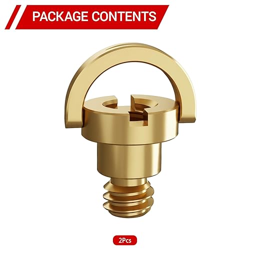 D-Type Screw 1/4" Brass Screw with D-Ring, 2 Pack Camera Tripod Screws for Mounting Case, Quick Release Plate and Cameras Accessories