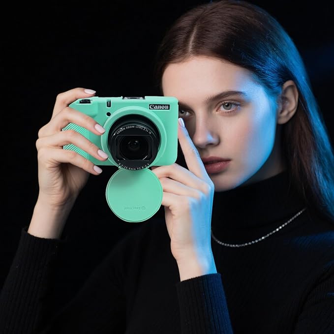 EASY HOOD V1 Case, Silicone Camera Cover with Removable Lens Cover, Soft Protector Lightweight Carrying Body Skin for Canon PowerShot V1 Digital Camera - Tiffany Blue