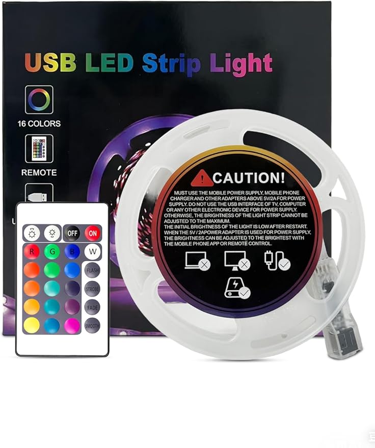 LED Strip Lights, 5V RGB Color Changing Light Strips with Remote Control, USB Powered Flexible LED Lights for Bedroom, TV, Living Room, Party, Home DIY Decoration (16.4Ft)