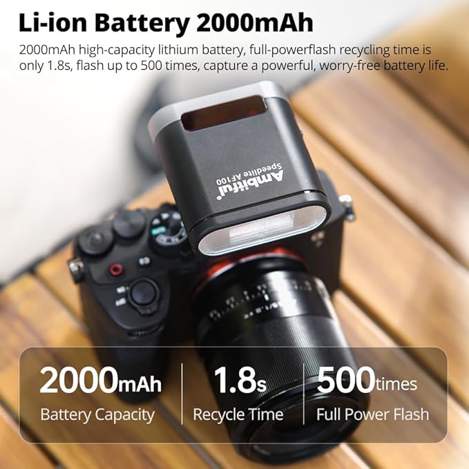 AMBITFUL AF100 Mini Camera Flash, GN12 Rechargeable Manual Speedlite, USB-C, for Canon Sony Nikon Fuji Ricoh GR Cameras Hot Shoe