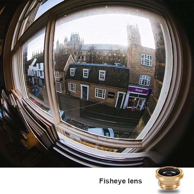 3 in 1 Cell Phone Camera Lens Kit Wide Angle Macro Fisheye Lens Universal for Smart Phones iPhone Samsung Android(Gold)