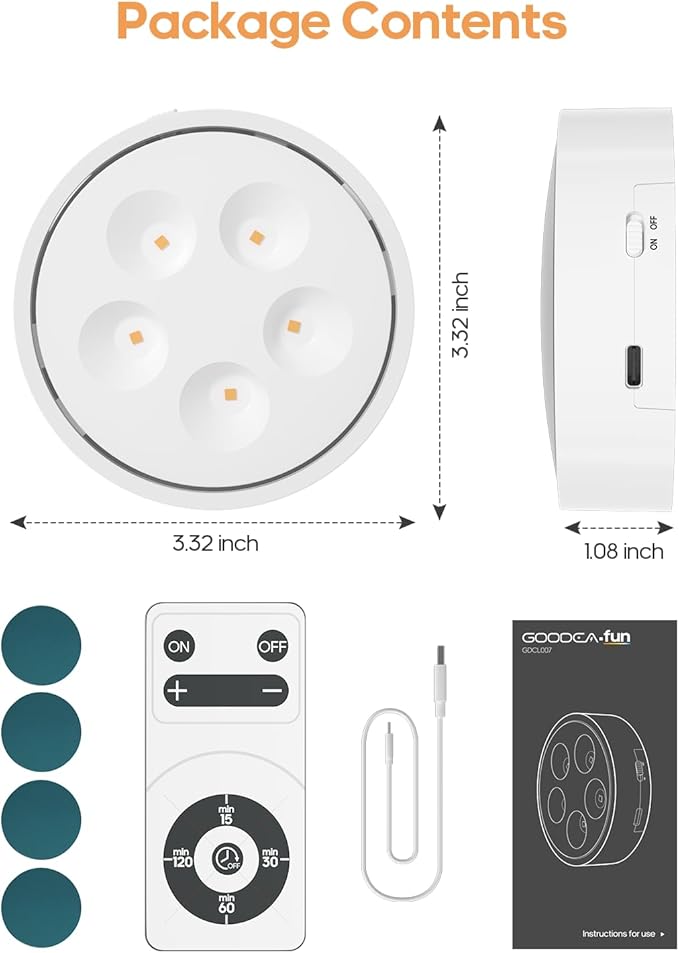 Puck Lights with Remote Control,Under Cabinet Lighting Magnetic,LED Closet Lights Rechargeable,Dimming Tap Light, Stick on Lights, for Closet, Bedroom Wall, Under Cabinet(Warm Color)2 Pack