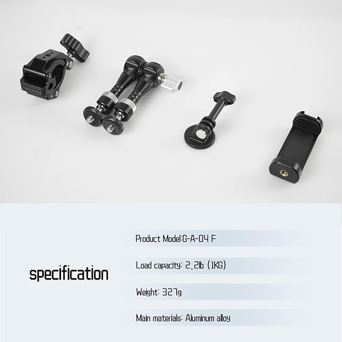 FIFIELD CNC Machined 7" Articulating Magic Arm Clamp Mount with Super Clamp, 360° Dual Ball Head & 1/4" ARRI Locating Pin&Holes, Camera Monitor Mount for Camera, Phone, LED Light, Phone,7" w/Clamp