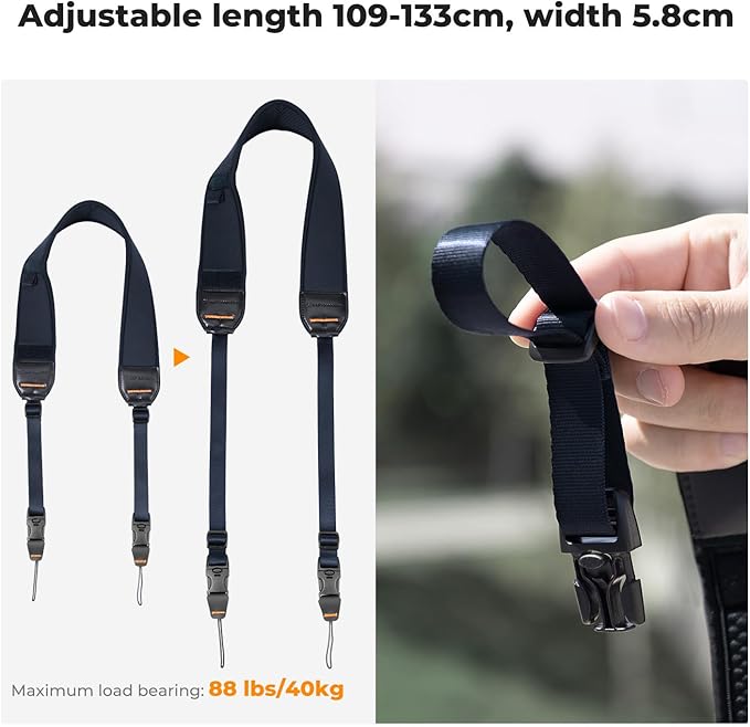 K&F Concept Camera Neck Strap for Photographers, Soft Neoprene Adjustable Shoulder Belt with Zipped Pockets