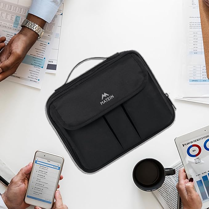 MATEIN Electronics Organizer, Waterproof Travel Electronic Case, Portable Double Layer Cable Storage Bag for Camera Accessories, Cord, Charger, Power Bank, Flash Drive, Phone, SD Card, Black