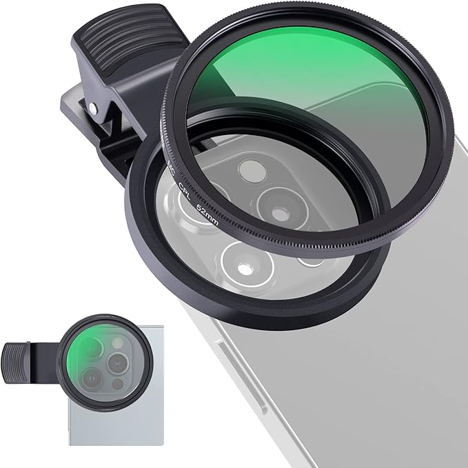 NEEWER 52mm CPL Filter for Phone, Clip On Circular Polarizing Lens Filter with Phone Clip, Case & Cleaning Cloth Compatible with iPhone 17 16 Android Samsung Galaxy S25 Ultra Camera, FL-26