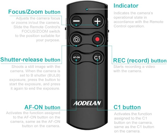 AODELAN Wireless Remote Control Camera Shutter Release for Sony ZV-E10, ZV-1, A7SM3, A7C, A7RIV, Alpha 9,7R IV,7R III, 7 III, 6600, 6400, 6100, 9 II, RX0 II, RX100 M7; Replces Sony RMT-P1BT