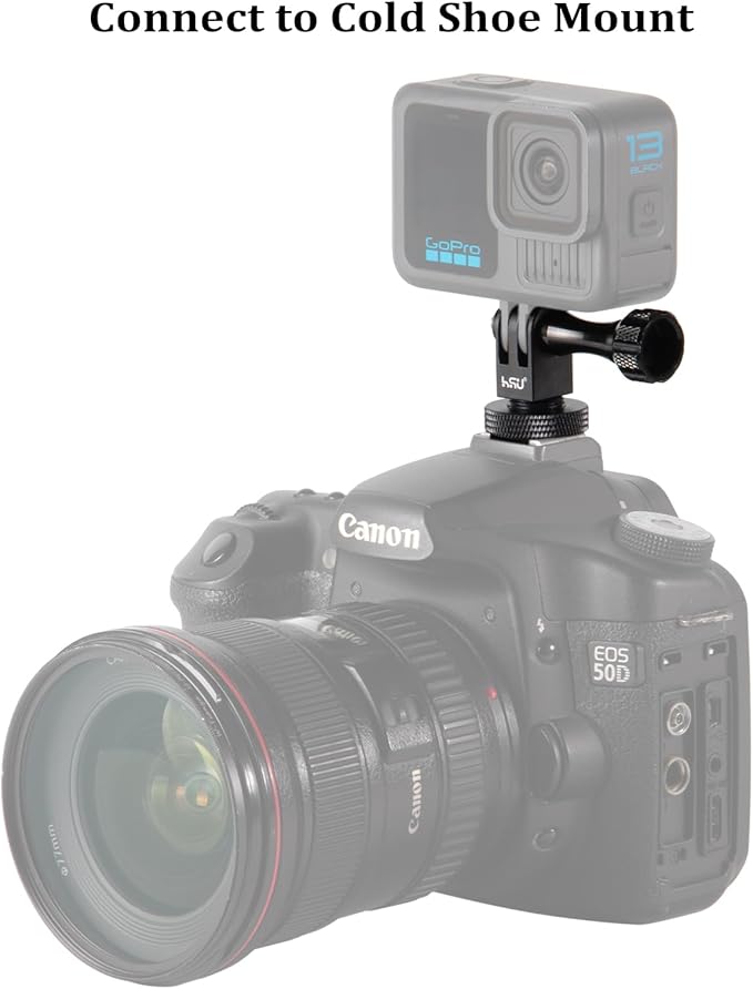 HSU Aluminum Cold Shoe Mount Adapter, 1/4-20 screw hole Tripod Mount Adapter for GoPro Hero 13/12/11/10/9/8/7/6, DJI Osmo Action AKASO, Applicable for Tripod Selfie Stick Monopod and DSLR Camera Flash