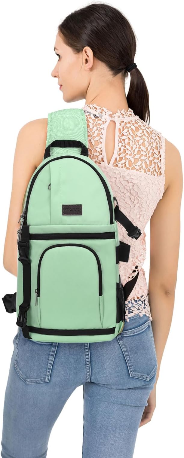 MOSISO Camera Sling Bag, DSLR/SLR/Mirrorless Camera Case Shockproof Photography Camera Backpack with Tripod Holder & Removable Modular Inserts Compatible with Canon/Nikon/Sony/Fuji, Mint Green