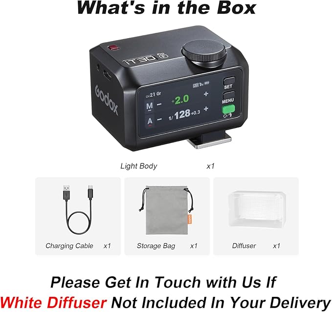 GODOX IT30Pro F GN15 IT30 Pro F IT30ProF IT30Pro-F TTL Mini Flash Kit for Fuji with White Diffuser HSS 1/8000s 2.8" Full-Color Touchscreen(Black)——Godox Authorized Distributor