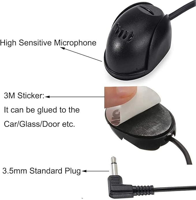Car Microphone 3.5mm External Assembly Mic for Car Vehicle Head Unit Enabled Audio Stereo Radio Receiver GPS DVD, 3m Cable, Plug and Play