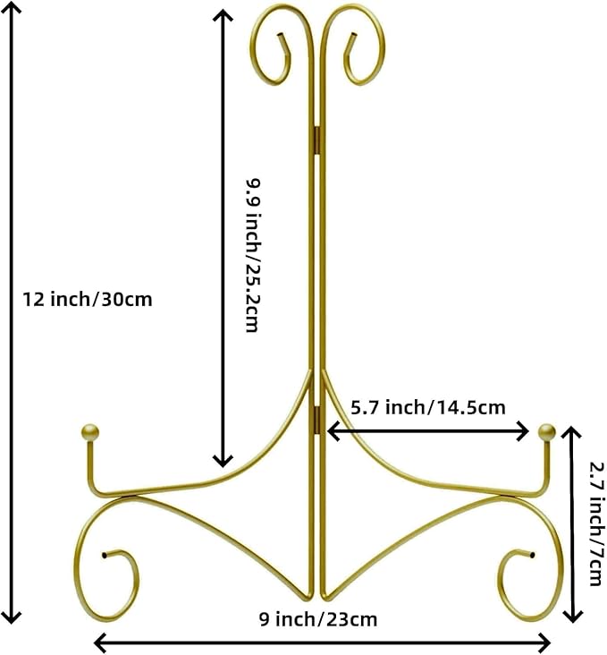 SVENJBB Gold Iron Plate Stand, 12 Inch Plate Holder for Display, Small Metal Plate Display Stands for Cookbook, Picture Frame, Photo, Decorative Plates (12 Inch, 1 Pack)