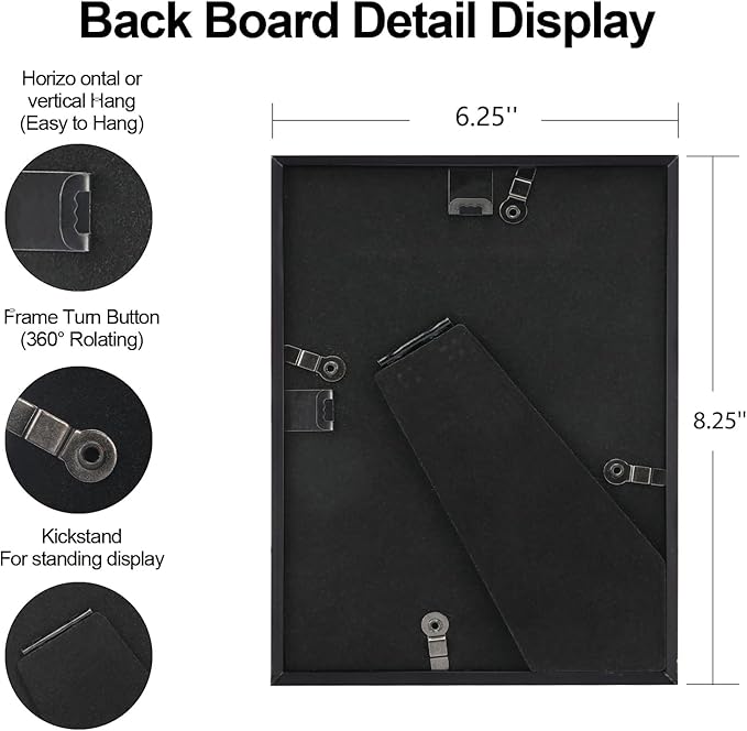 6x8 Picture Frame, Black Aluminum Metal Photo Frames with HD Glass, Fits 5x7 with Mat or 6 x 8 without Mat, Display for Wall and Table