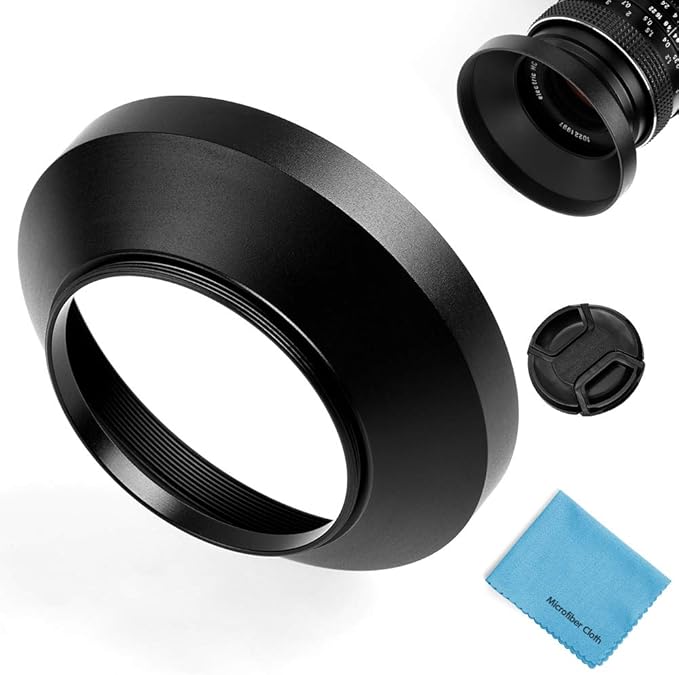 43mm Wide Angle Lens Hood,Universal Metal Lens Hood Sunshade with Centre Pinch Lens Cap for Canon Nikon Sony Pentax Olympus Fuji Camera +Microfiber Cleaning Cloth