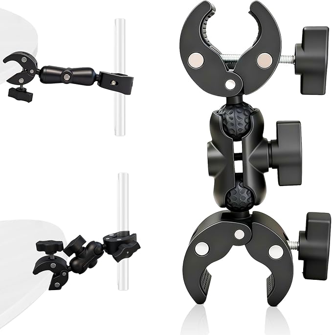 Wokyo 6" Double Super Clamp Camera Mount with 360° Ballhead Magic Arm, Universal Umbrella Clamp Holder for Studio Light Stand Reflector Cross Bars Tripod Monitor Motorcycle Bike Handlebars Desk