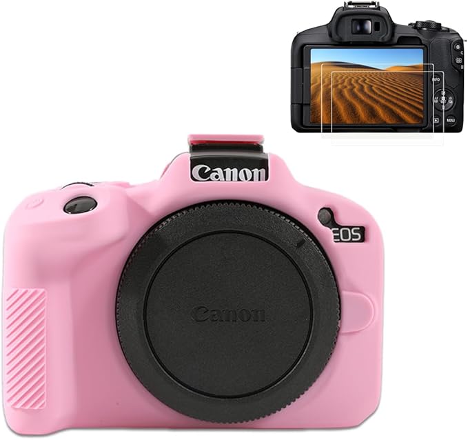 Pocoukate Case for Canon EOS R50 Camera, Soft Silicone Protective Cover Skin with EOS R50 Screen Protector Accessories for EOS R50 Mirrorless Camera Silicone Case - Pink