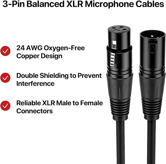 EBXYA XLR Cable 3 Ft 4 Pack, Premium XLR Male to Female Microphone Patch Cables 3 Pin Mic Cords DMX512 Lighting Cable Compatible with Speakers, Mixer, Stage Lighting