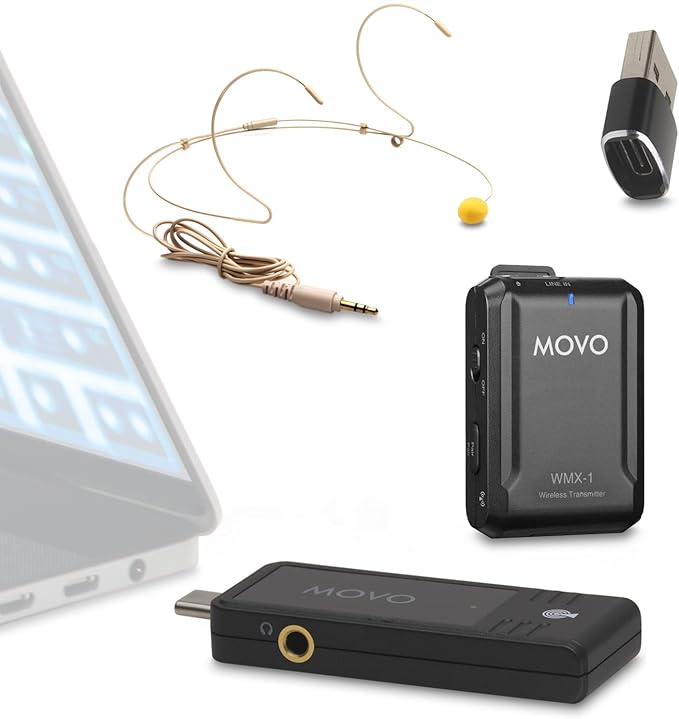 Movo WMX-1-UH USB-C Wireless Headset Microphone - USB Wireless Headset Microphone for Computers, Smartphones, and Tablets