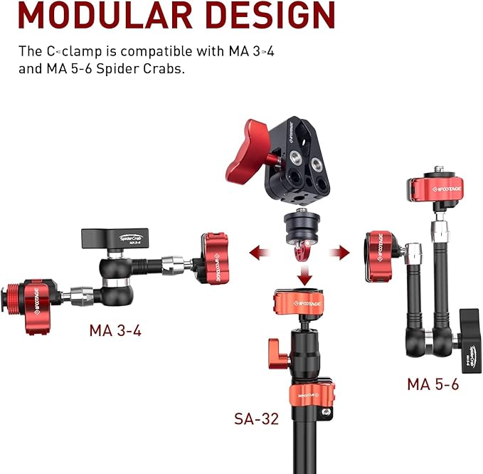 IFOOTAGE Slider Support Arm with Super C Clamp,32inch Large Magic Arm,for Camera Tripod & Monopod,Shark Slider Nano 2,Detachable Structure(One Pcs)