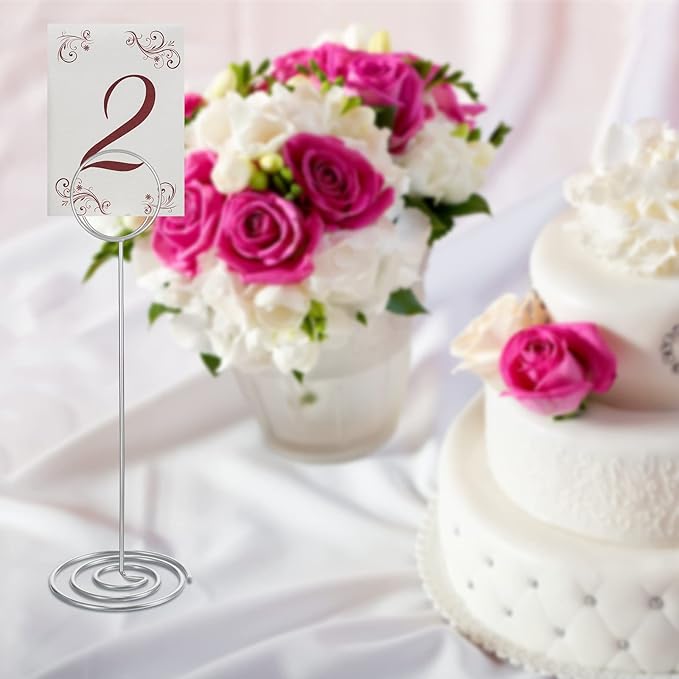 24 Pack 8.86 Inch Table Number Holder Wire Photo Holder Picture Name Menu Clips Memo Note Cards Stand for Wedding Reception Anniversary Birthday Centerpieces(Silver)