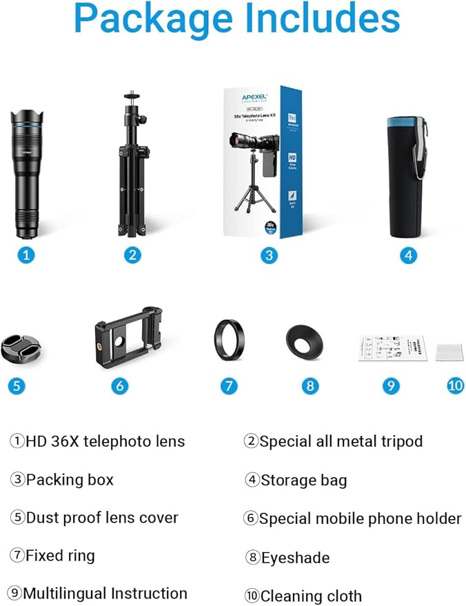 36X Telephoto Lens, Evil Eye High Power HD Telephoto Phone Lens with Tripod for Android & iPhone, Samsung and Most Smartphone