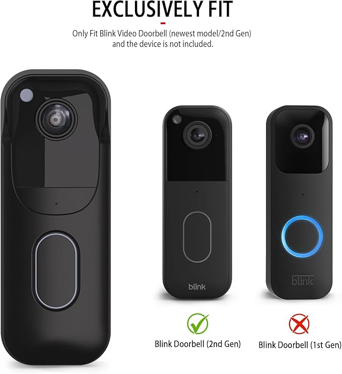Silicone Skin Case for Blink Video Doorbell (2nd Gen) - Weatherproof Silicone Protective Cover with Brim for All-New Blink Doorbell Camera 2025 Full Protection (Black)