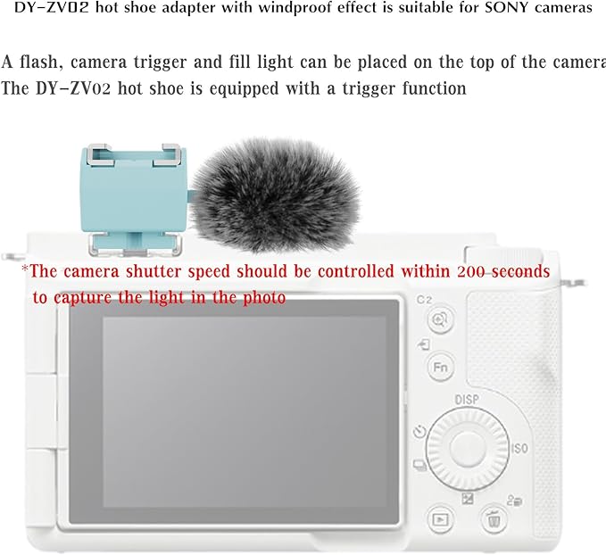 DY-ZV02 Camera Mi Multi-Functional Interface hot Shoe Flash Adapter Accessory with a Microphone and Wind Noise Reduction functionn ZV-1 ZV-1 II ZV-E10,AV-E10M2 ZV-E1 for Sony Cameras (DY-ZV02 1PCS)
