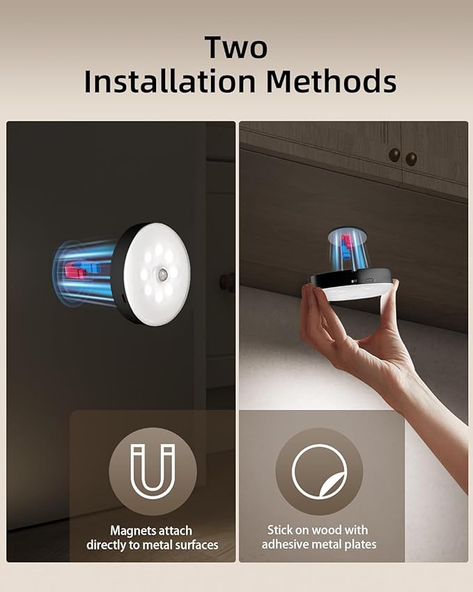 EZVALO Under Cabinet Lighting,1000mAh Rechargeable Puck Lights with Remote,3 Color Temps & 12 RGB Motion Sensor Closet Lights Indoor, Dimmable Under Counter Lights for Kitchen, Shelf Black (6 Packs)
