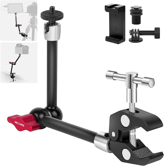 11" Articulating Magic Arm Clamp Mount, Magic Arm Camera Mount with Super Clamp, Magic Arm Crab Clamp for DSLR Action Camera Monitor Video Light, Max. Load 4.4lbs for Table & Tube (SY009)