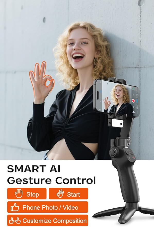 FUNSNAP CM8 Gimbal Stabilizer for iPhone Android with AI Tracker, 3-Axis Phone Gimbal with Remote Control Portable Foldable, Phone Stabilizer for Video Recording for Tiktok YouTube Vlog