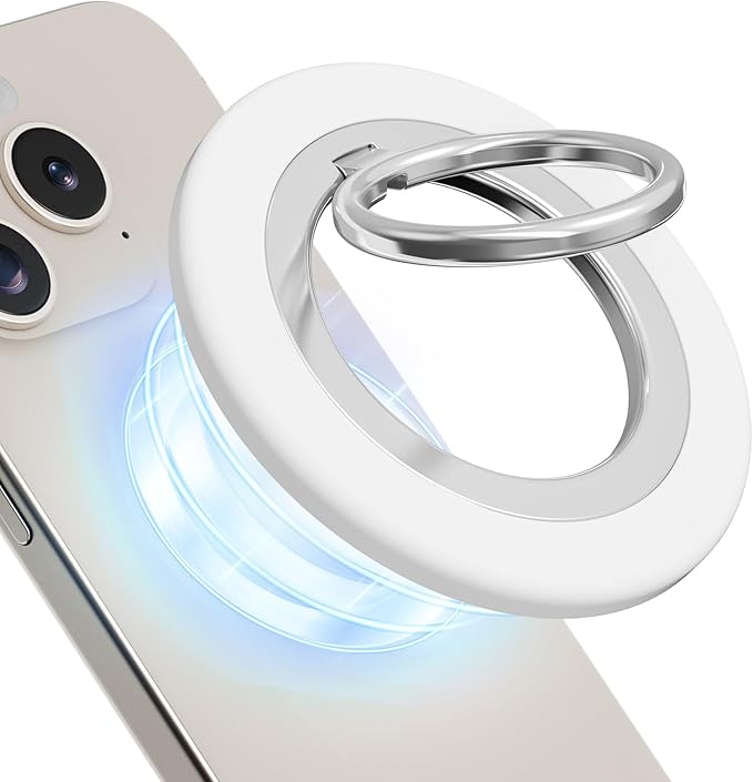 Phone Ring Holder, Dual Sided Magnetic Phone Grip Magnet Cell Phone Finger Holder for Hand Removable Slim Handle Grip Kickstand Compatible for MagSafe iPhone 17/16/15/14/13/12 Series, White