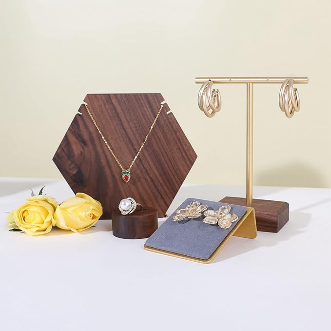 GemeShou Velvet earrings holder for girls, Grey earring organizer board, Gold earring stand display for selling【Grey】