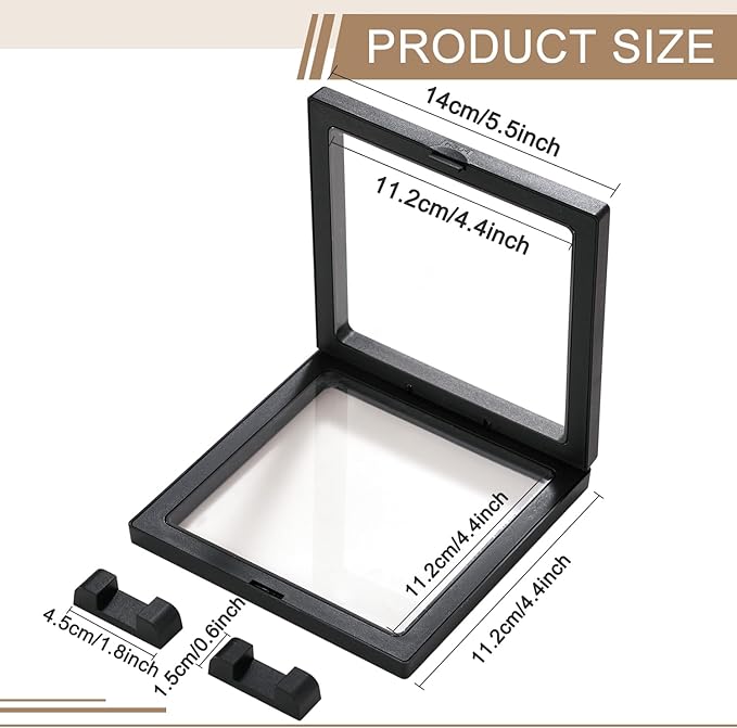 3PCS 3D Transparent Floating Frame with Stand, CAIYA Challenge Coin Display Holder, Floating Display Case for Jewelry, Medals, Specimens, Small Items, Fossils Rocks,5.5x5.5 inches