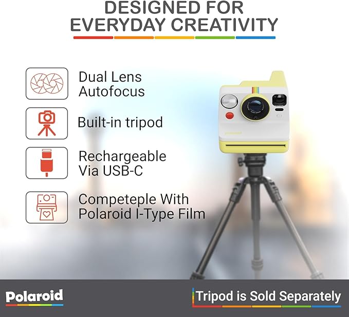 Polaroid Now Generation 3 I-Type Instant Camera (Yellow) Bundle with Color I-Type Film (8 Exposures), Hard Protective Case and Wrist Strap