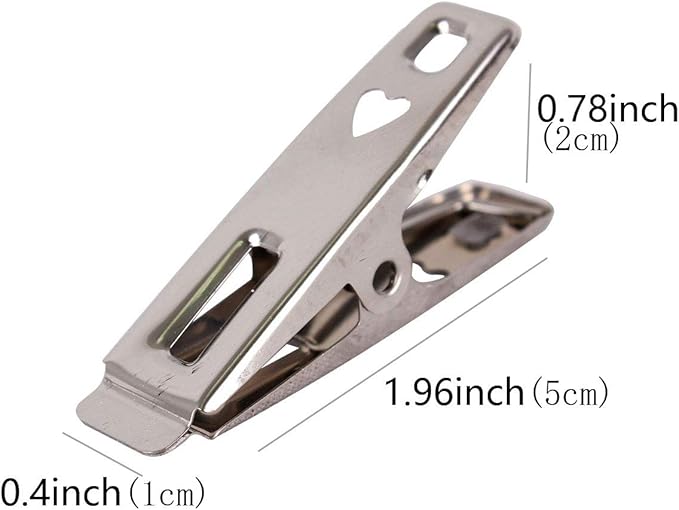 FOMMEN Stainless Steel Clothespins 80 Pack Binder Clips,Heavy Duty Clothespin，All Purpose Heavy Duty Air Tight Seal Good Grip Clips,Metal Clothes Clips for Clothes Sock Food Sealing Photos