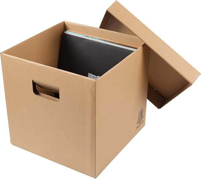 Jelmaica 12" Vinyl Record Storage and Moving Box - Sturdy Cardboard with Removable Lid - Holds up to 60 Records or Laser Discs - Set of 8 Boxes (8) (8)”