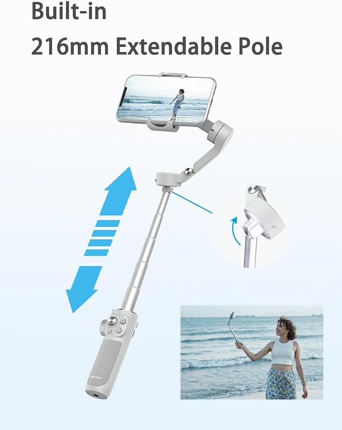 FeiyuTech VB4 Kit 3-Axis Smartphone Gimbal–Built-in 8.5" Extension Rod, AI Face Tracking&Fill Light, Carrying Case for for iPhone,Samsung Galaxy, Google Pixel Series, Motorola – Payload 9.2 oz