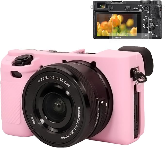Pocoukate Case for Sony Alpha A6400, A6300, Camera, Soft Silicone Protective Cover Skin with Screen Protector Accessories for Sony Alpha A6400 / 6300 Digital Camera Silicone Cas - Pink