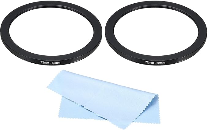 PATIKIL 72mm-62mm Metal Step Down Ring with Cleaning Cloth, 2 Pack Camera Lens Filter Adapter Ring Aluminum Filter Adapter Ring for Camera Lenses Hood, Black