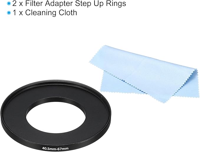 PATIKIL 40.5mm-67mm Metal Step Up Ring with Cleaning Cloth, 2 Pack Camera Lens Filter Adapter Ring Aluminum Filter Adapter Ring for Camera Lenses Hood, Black