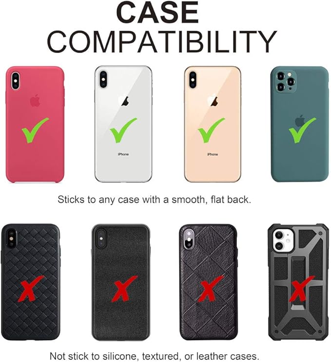 5-in-1 Cell Phone Wallet-Stick On Spandex Ring Card Holder Sleeve Back-Double-Pocket+Magnetic+Finger Grip Strap Loop+Kickstand+RFID Block,Most of Smartphones