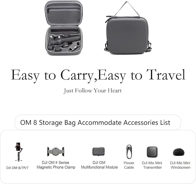 Carrying Case for DJI OM8 - Portable Storage Bag Travel Hardshell Case Fits DJI Osmo Mobile 8 Smartphone Gimbal Stabilizer and Accessories(Grey)