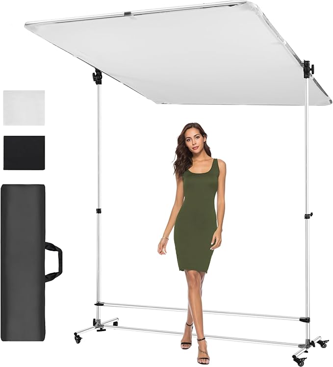 Photography Light Diffuser 79x59inch with Translucent, High-grade black cloth, 360° Rotatable Frame and 7-10 Feet Height Adjustable Support Stand with four Casters for Photo Video Shooting
