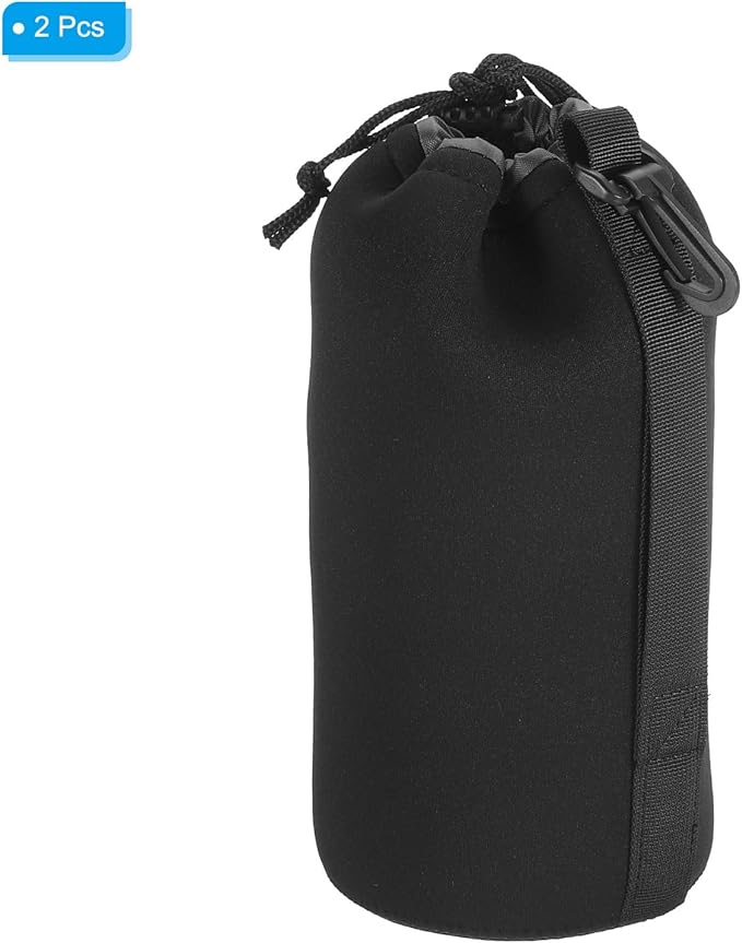 PATIKIL Camera Lens Bag, 2x 3.5" IDx9.8 H Neoprene Lens Pouch with Thick Protective Lenses for DSLR, Black