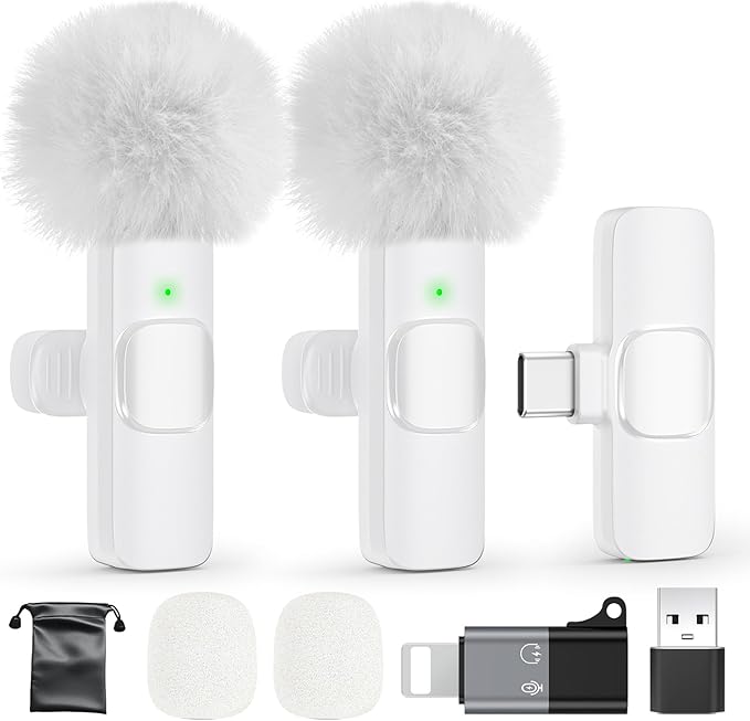 PoP voice Wireless Lavalier Microphone for iPhone, Android, Mini Clip-On Mic with Noise Cancellation, 65ft Range, 12H Battery, USB-C/Lightning - for TikTok, YouTube, Podcast, Live Streaming