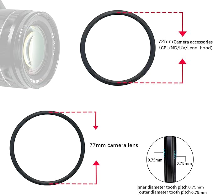 77mm to 72mm Camera Filter Ring /77mm to 72mm Step-Down Ring Filter Adapter for 72mm UV,ND,CPL,Metal Step Up Ring