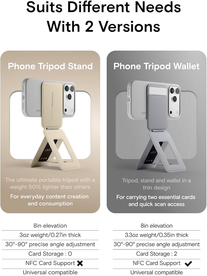 MOFT Phone Tripod Stand Selfie Stick for iPhone, Multi-Angles iPhone Stand, Lightweight & Portable Phone Holder, Strong Magnets, MOVAS Vegan Leather, Travel Essentials, Jet Black (Without Card Slot)