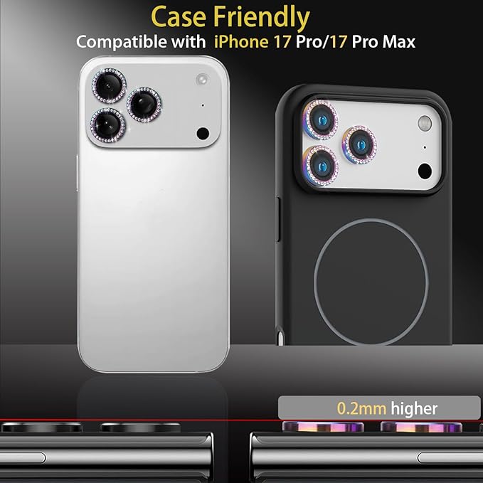 Camera Lens Protector for iPhone 17 Pro/17 Pro Max, Aluminum Alloy Tempered Glass Lens Protector with Installation Frame Fits for iPhone 17 Pro/17 Pro Max (Diamond Colorful)